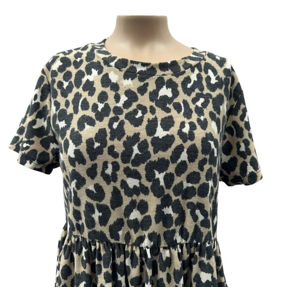 Audrey 3+1 Leopard Print Short Sleeve Stretch Flowy A-Line Mini Dress‎ Women M - Picture 10 of 10